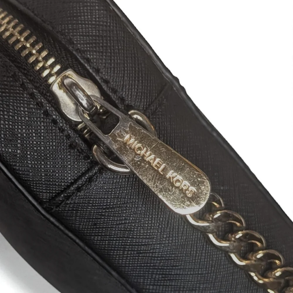MICHAEL KORS Black Saffiano Leather Crossbody Bag Chain Strap Purse